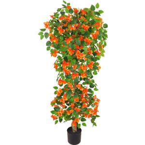 Artificial Bougainvillea Tree -5FT Faux Bougainvillea Tree with Realistic Flowers, Tall Fake Fall Flower Tree for Indoor or Outdoor Decor, Silk Floral Plant for Living Room, Porch, Garden (Orange)