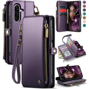 Defencase for Galaxy A36 5G Case Wallet with RFID Blocking Card Holder for Women Men, Fashion PU Leather Magnetic Snap Flip Zipper Wrist Strap Wallet Phone Case for Samsung Galaxy A36 5G, Purple