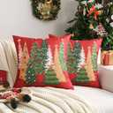 FUTEI Decorative Christmas Tree Pillow Covers 20x20 Inch Set of 2,Christmas Red Linen Cushion Cases, Winter Christmas Throw Pillows for Sofa Couch Bed Living Room