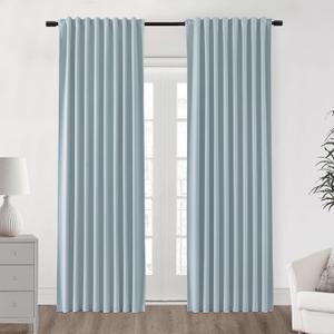 Light Blue Blackout Curtains for Bedroom, Nursery Curtains Girls Boys, Sky Baby Blue Back Tab Pleated Grandmillennial Grand Millenial Curtains for Living Room, 52 x 84 Inch Length, 2 Panels Set
