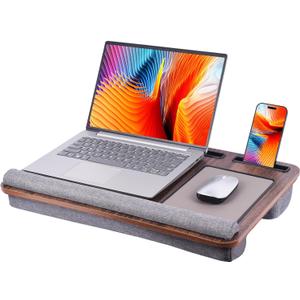 Home Office Lap Desk with Wrist Rest Wrist Rest, Mouse Pad, and Phone Holder Large Laptop Bed Desk for Notebook, Laptop, Tablet, Lap Stand Fits Up to 17 Inch Laptops (Brown)