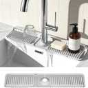 24 Inch Faucet Mat for Kitchen Sink, Silicone Splash Guard for Kitchen Sink Area, 7 Slope Fast Self-Draining Sink Mat, Cuttable Hole Design, Sink Backsplash Guard Draining Mat, Grey