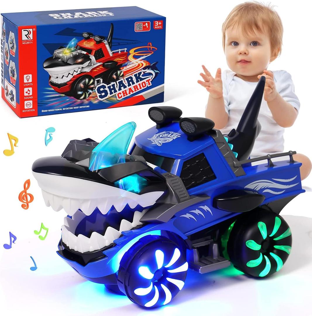 KidsMind Shark Monster Truck Toy for Baby Boy,Shark Car Lights Up Toy with Chomper Shakes Sounds Blue Shark Truck Toys for Toddlers 1 2 3 4 5 7 Years Old Babies Boys Kids Birthday Party Favors