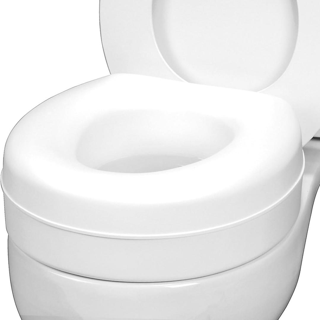 HealthSmart Enhanced Comfort 5" Raised (Round) Toilet Seat Risers for Seniors 5 Slip Resistant Pads FSA/HSA Eligible Padded Toilet Seat Elevation 15.7 x 15.2 x 6.1"