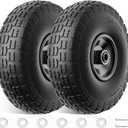 2 Pack 4.10/3.50-4 Tire and Wheel Flat Free, 10 inch Wheels 5/8" Bearings, 2.2" Offset Hub, Solid Tires for Garden Cart, Wheelbarrow, Hand Truck, Lawn Cart, Dolly, Wagon Wheels Replacement