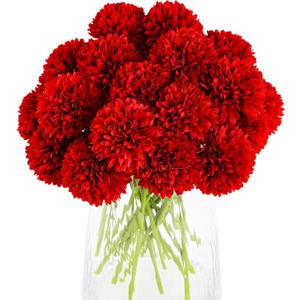 Kimura's Cabin 20pcs Fake Mums Flowers Artificial Silk Chrysanthemum Hydrangeas Ball for Wedding Arrangements Home Kitchen Party Table Centerpieces DIY Bouquets (Red)