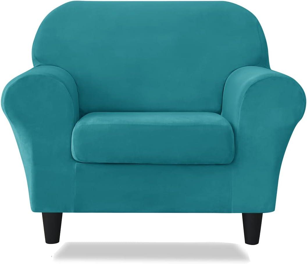 Stretch 2 Pieces Stretch Armchair Covers, 1 Seater Chair Slipcovers, Washable Furniture Protector (Turquoise)