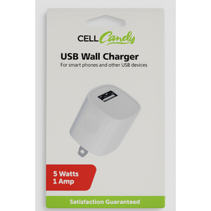 CELL CANDY USB WALL CHARGER 5 WATTS 1 AMP, WHITE 