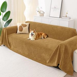 Smiry Couch Cover for Dogs, Washable Chenille Sofa Covers for 3 Cushion Couch, Soft Sofa Slipcover for Pets, Thick Sectional Furniture Protector with Tassels (Yellow, 88.5x134 Inch)