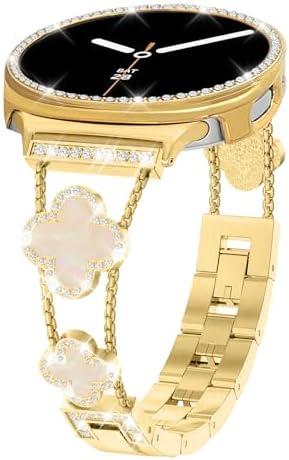 Alociaga Bling Band with Case Compatible for Samsung Galaxy Watch 8 40mm 44mm, Women Diamond Butterfly Metal Bracelet Rhinestone Strap with Protector Case