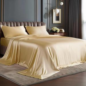 BEDELITE California King Sheets Set, Luxury Soft Champagne Satin Sheets for Hair and Skin, Similar to Silk Bed Sheets Set 4 Pieces with 1 Deep Pocket Fitted Sheet, 1 Flat Sheet, and 2 Pillowcases