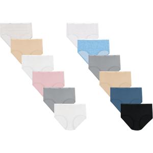 Hanes Women's Panties Pack, Classic Cotton Brief Underwear (Retired Options, Colors May Vary) (6, Blue/Pink/Stripe/Dot Print/Neutral Mix, 12-pack)