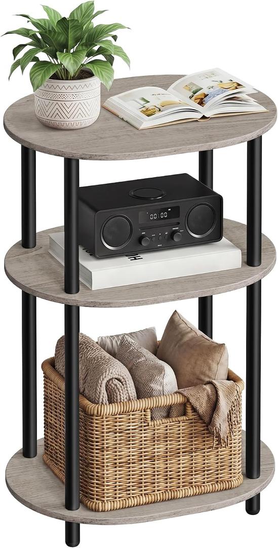 VASAGLE Side Table, Small End Table, Tall Nightstand, Steel Frame | For Living Room, Bedroom, Office, Bathroom, Heather Greige and Ink Black ULET288L101, 11.8"D x 15.7"W x 22.8"H