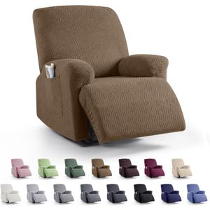 KinCam Recliner Covers, Stretch Reclining Chair Covers, Recliner Sofa Slipcovers Stripe Jacquard Recliner Couch Covers Furniture Protector Covers for Pet Kid (1 Seater, Light Coffee)