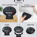 CoolFire Vibrating Alarm Clock for Heavy Sleepers, Deaf & Hard of Hearing Rechargeable Portable Travel Digital Clock with Strong Bed Shaker Choose Silent Vibration OR Loud Sound Mode LCD Backlight