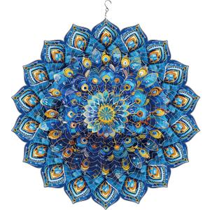 Mandala Peacock Wind Spinners, 12 inch 3D Stainless Steel Hanging Wind Spinner Mandala Peacock Gifts for Women/Men, Wind Catchers Kinetic Sculpture for Indoor/Outdoor Decor,Yard Art,Garden Decoration