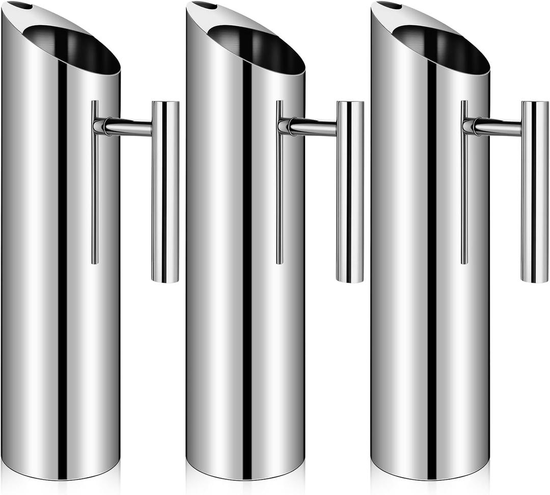Funnymoom 3 Pack 70oz/2l Stainless Steel Water Pitcher Modern Metal Pitcher with Ice Guard Silver Carafe Drink with Handle or Iced Hot Drink Tea Juice Coffee Beer (EXP 08/08/32)