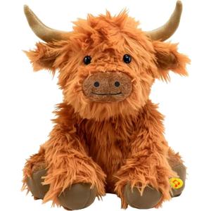 Highland Cow Stuffed Animal Farm Toy, Realistic Highland Cow Plush, Scottish Cow Plush Toy, Farm Animal Cattle Plush Decor Gifts for Adults Kids Baby Girls Boys (Brown2)