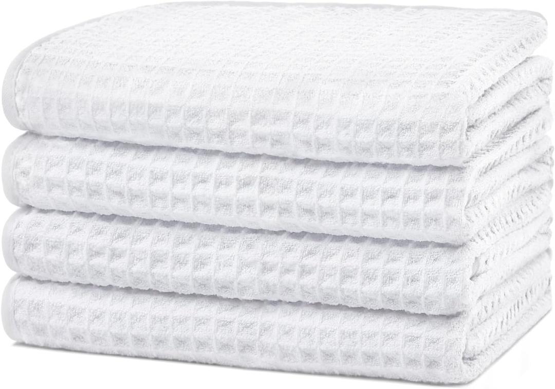 HOMEXCEL 4 Pack Premium Waffle Hand Towels, Microfiber Hand Towels for Bathroom, Ultra Soft, Highly Absorbent and Quick Dry Towel for Bathroom, Gym, Shower, Hotel, Spa and Kitchen, 15 x 25 Inch (White)