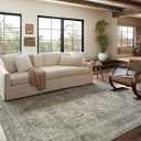 Loloi Magnolia Home by Joanna Gaines Sinclair Collection SIN-04 Natural/Sage 5'-0" x 7'-0", .25" Pile Height, Machine Washable, Area Rug