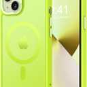 Thomo Strong Magnetic Case for iPhone 13 & iPhone 14 [Magsafe Compatible] Translucent Matte Slim Shockproof Anti-Fingerprint Protective Case, Fluorescent Green