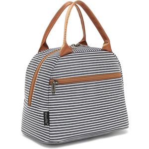 FlowFly Insulated Lunch Cooler Bag - Tote Bag Organizer for Women/Men, White&Black Stripe