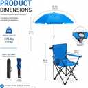 2 Pack Beach Chair with Umbrella Folding Camping Beach Chairs with Canopy Portable Chairs with Cup Holder Carrying Bag for Camping Hiking Travel Picnic Outdoor Events(Dark Blue and Blue)