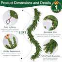 6FT 1Pack Real Touch Christmas Norfolk Pine Garland, Artificial Christmas Garland with Lights, Faux Greenery Garland for Fireplace Mantle Table Wall Stair Indoor Outdoor Holiday Xmas Decor