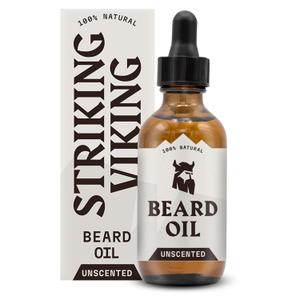 Striking Viking Beard Oil for Men - 2 Fl Oz, Unscented - Naturally Derived Conditioner with Almond, Tea Tree, Argan & Jojoba Oil for Beard Growth, Softening & Moisturizing (2 Fl Oz (Pack of 1))