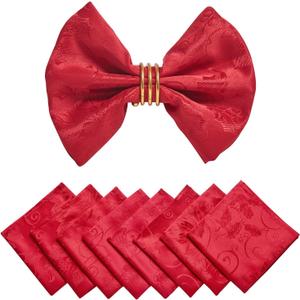 Cloth Napkins Set of 8  Square Jacquard Floral Flowers Fabric Polyester Washable Reusable for Kitchen Dinner Dining Restaurants Wedding Party Banquet Table(Dark Red/17x17 Inch)