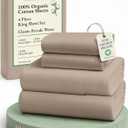 LANE LINEN 100% Organic Cotton Sheets Set, Long- Staple Percale Weave Ultra Soft Best- Bedding Sheets for Bed, GOTS Certified, Fits Mattress Upto 15inch Deep Pocket (King, Taupe)