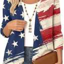 Beopjesk 3/4 Sleeve America Flag Cardigan for Women Summer 4th of July Independence Day Patriotic Kimono Cover Up Blouse Tops (XL)