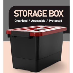 7 Quart Storage Bins with Lids and Latch, 6-Pack Stackable Plastic Organizing Box with Buckle and Handle, Durable Nestable Totes Containers (Black/Red)