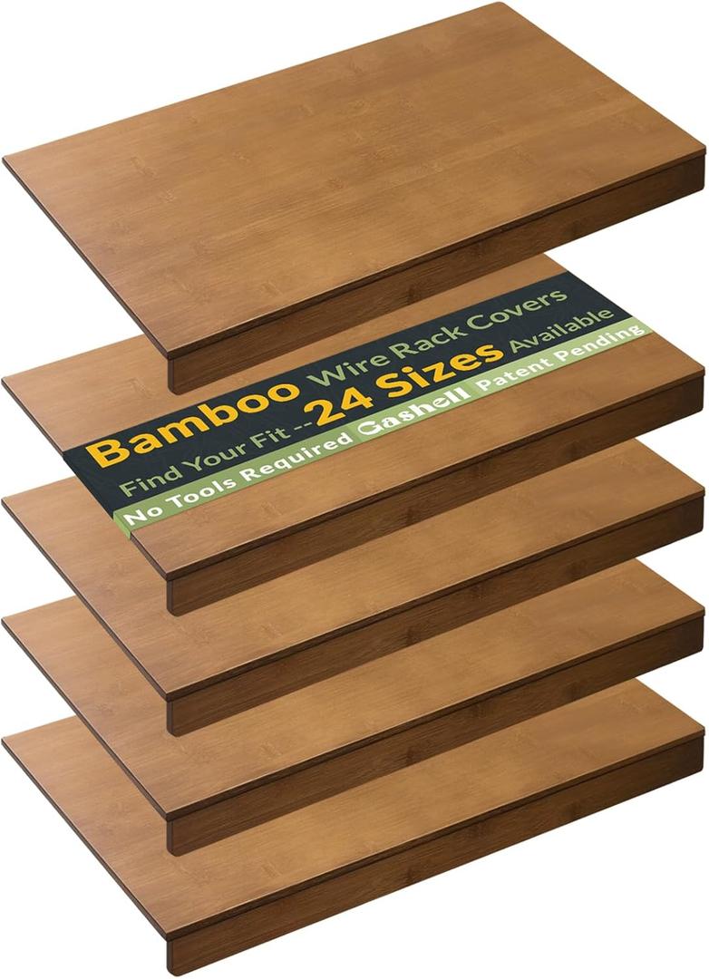 Wire Shelf Covers, Bamboo Wire Rack Covers for Pantry, Closet (4pcs, 34" W x 16" D)