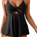 Eomenie Two Piece Tankini Swimsuits for Women Tummy Control Cutout Bathing Suit Tie Knot Flowy Swim Dress with Bottom L