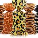 120 Pieces Jungle Animal Treat Bags, Wild Giraffe Cheetah Zebra Tiger Print Cellophane Plastic Candy Bags with 100 Silver Twist Ties for Jungle Safari Zoo Birthday Party Supplies