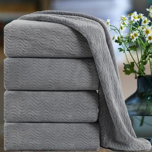 Ultra Soft Bath Towel Set of 4, Grey Extra Large Textured Microfiber Luxury Towels 35x70 in, Quick Dry, Highly Absorbent, Fluffy, Oversized, for Bathroom Shower Pool Hotel Beach (Dark Gray)