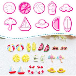 Summer Beach Polymer Clay Cutters Set Vacation Shapes Including Watermelon, Lemon, Sailboat, Surfboard & Beach Ball for DIY Earring Jewelry, Soft Clay Crafts, Scrapbooking & Miniature Decor