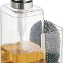 mDesign Modern Plastic Kitchen Sink Countertop Liquid Hand Soap Dispenser Pump Bottle Caddy with Storage Compartment - Holds and Stores Sponges, Scrubbers and Brushes - Clear/Brushed