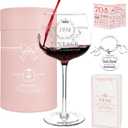 YeohJoy 70th Birthday Gifts for Women,Vintage 1956 Platinum Print Wine Glass, 70th Birthday Decorations for Women, Happy 70 Year Old Gift Ideas for Her, Wife, Friends - 16Oz Wine Glass