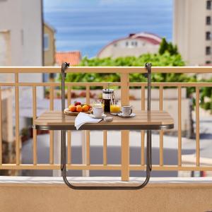 Balcony Railing Table Hanging Folding Balcony Bar Table for Deck Railings Outdoor 23.6" x 15.7" Aluminium Frame Adjustable All Weather Space Saving (Brown), 23.6" X 15.7" X 25.2"