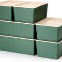 Menkxi 6 Pcs Plastic Storage Bins with Lids Stackable Storage Containers Durable Box Baskets for Organizing Shelves Playroom Classroom Office (Green,Large and Small)