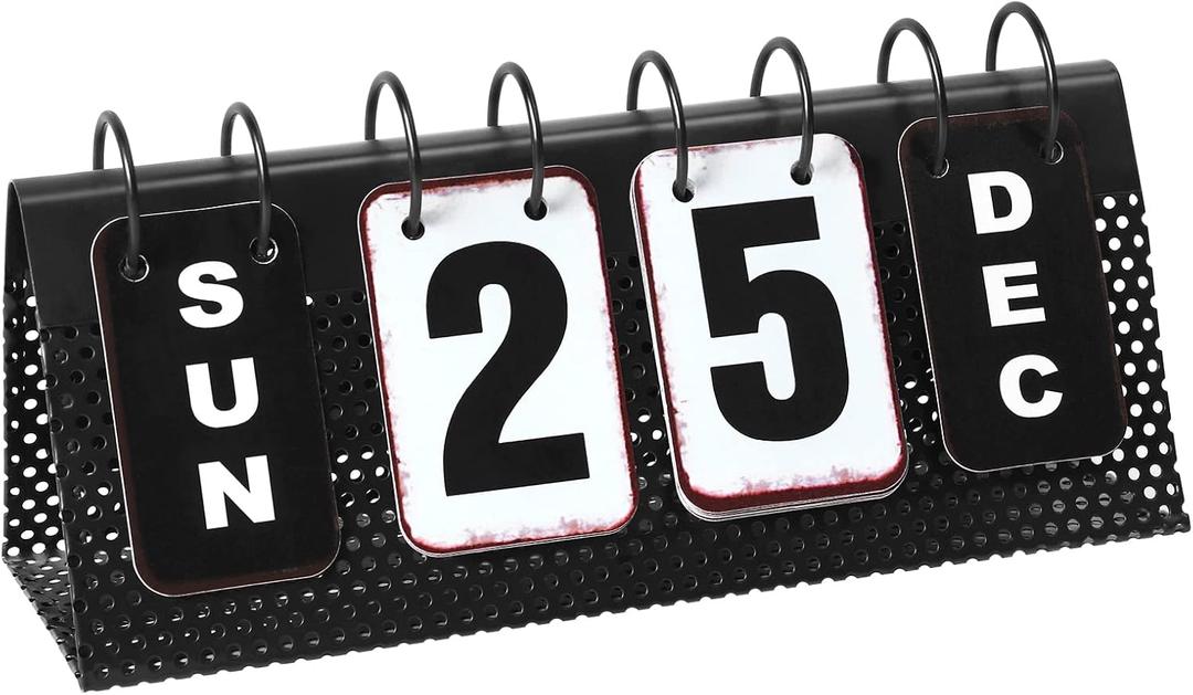 Metal Desk Calendar Standing Flip, Desktop Perpetual Flip Calendar with Large Display, Farmhouse Vintage Daily Flip Calendar for Home Office Decor, Reusable Yearly
