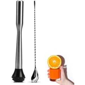 LEGERM Muddler for Cocktails Stainless Steel, Muddlers Pestle with Stirring Spoon, Bartender Cocktail Shaker Bar Tool Set - Bar Spoon and Muddler