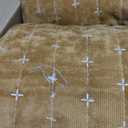 Powdion Velvet Quilt King Size,Bedspread Quilted Bedding Set,Luxurious Soft Coverlet Set Lightweight Velvet Comforter with Pillow Shams Brown, 96x106 Cross Stitch Striped Quilt Set
