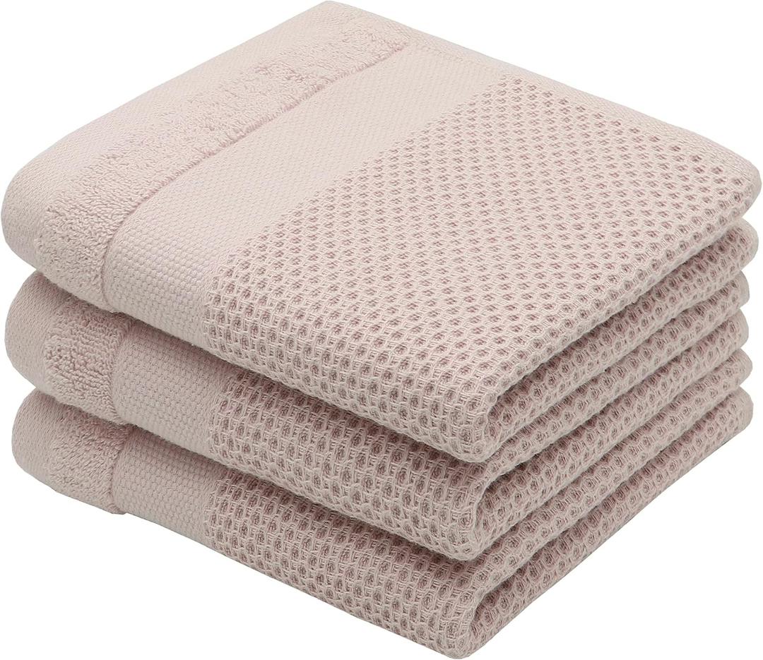 Mia'sDream Cotton Waffle Weave Hand Face Head Towel, Kitchen Tea Dish Washcloths, Soft Absorbent Bath Guest Gym, 13x28 Inch, 3 Pack (Pink)