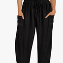 CARCOS Plus Size Pants Womens Summer Palazzo Harem Pants Drawstring Lantern Beach Pant Ankle Vacation Pant with Pocket, Size M