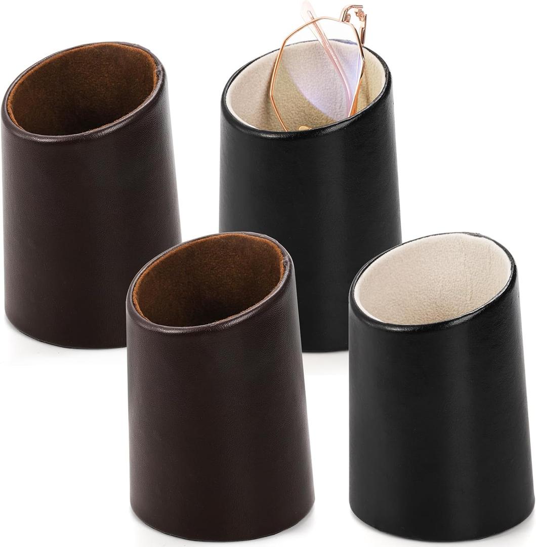 ZOOFOX 4 Pack Eyeglass Holder Stand, PU Leather Stand Case for Eyewear, Reading Glasses, Desk, Nightstand