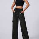 Aleumdr Women's Cargo Sweatpants Fleece High Waisted Wide Leg Pants Athletic Casual Baggy Sweat Pants with Pockets (XX-Large, Black)