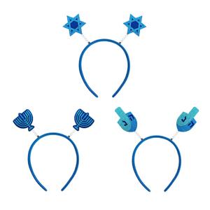 ONENINEDREAM 3PCS Happy Hanukkah Headband for Kids Menorah Blue Headbands for Girls Chanukah Dreidel Head Band Party Ornaments Star of David Decor
